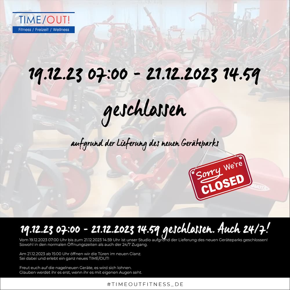 19.12.2023 07:00 Uhr – 21.12.2023 14.59 Uhr geschlossen